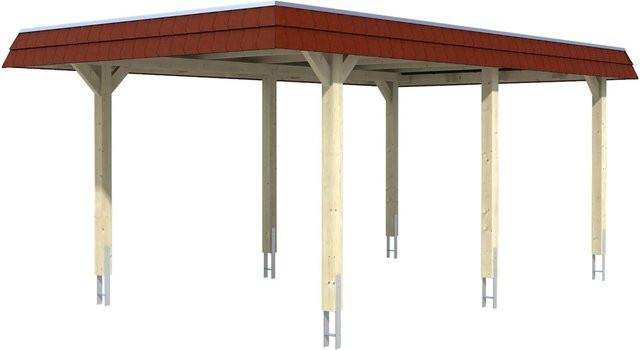 Wendland Skan Holz Carport aus Fichte mit EPDM-Dach und Blende in Rot, B/T: 628 x 362 cm - Bild 1