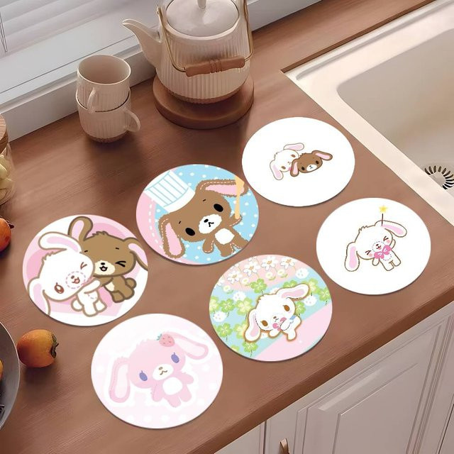 Kawaii Anime Sugarbunnies Untersetzer aus Holz, rund, Durchmesser: 10 cm, mehrfarbig - Bild 1