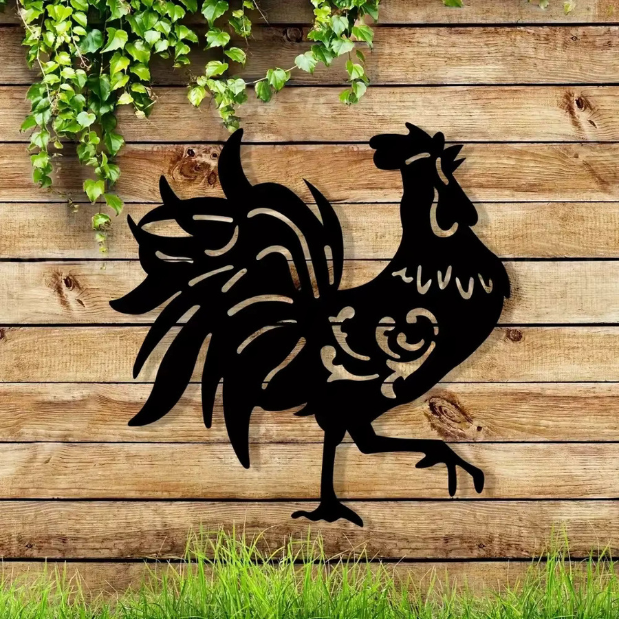 CIFBUY Metall-Wandschild mit Hahn-Motiv in Schwarz als rustikale Wanddekoration für Innen und Außen - Bild 4