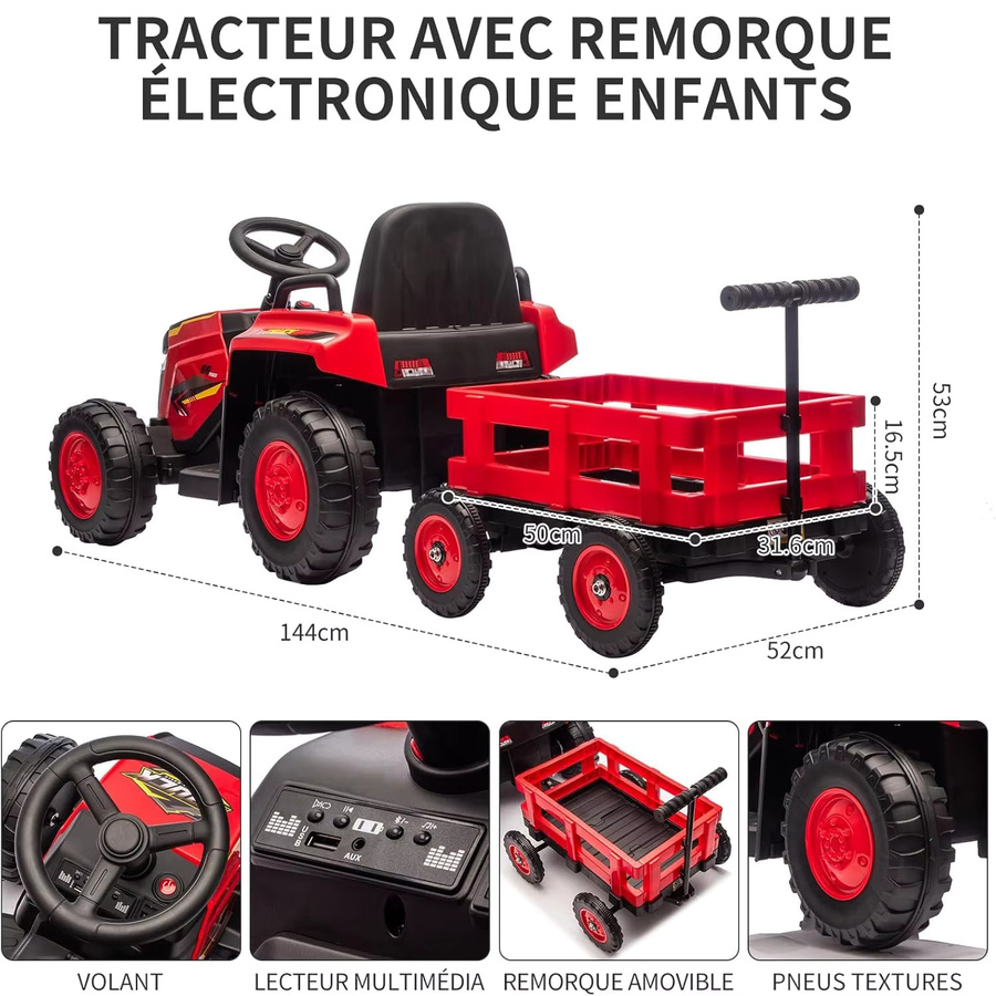 HiMISS 12-V-Elektrotraktor mit abnehmbarem Anhänger, Aufsitz-Elektroauto, mit Fernbedienung, ab 3 Jahre - Bild 2
