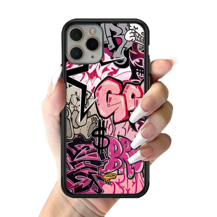 Graffiti Kunst Handyhülle in Rosa für Apple iPhone 11 12 13 14 15 16 17 Pro Max Plus aus Silikon und TPU - Bild 2