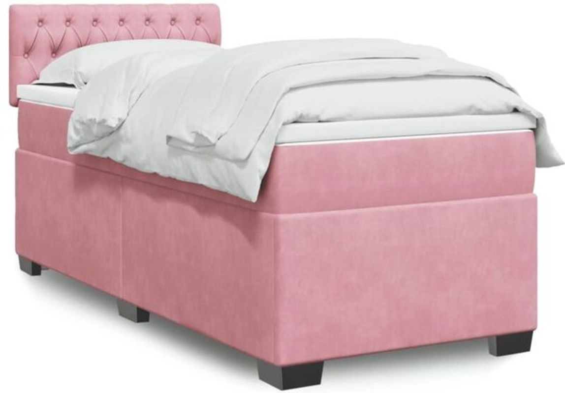 Vidaxl Boxspringbett mit Matratze in Rosa und Weiß aus Samt, B/T/H: 80 x 200 x 100,5 cm - Bild 1