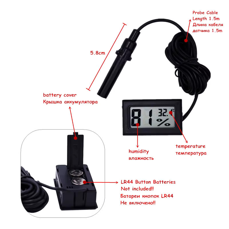 JUANJUAN Digitales Thermometer und Hygrometer mit LCD-Anzeige zur Messung von Temperatur und Luftfeuchtigkeit in Schwarz oder Weiß - Bild 3