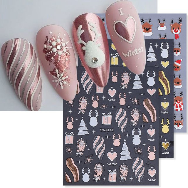 SWEET TREND Nagelaufkleber, 3 Stück, Schimmernd, Weihnachtsdesign - Bild 1