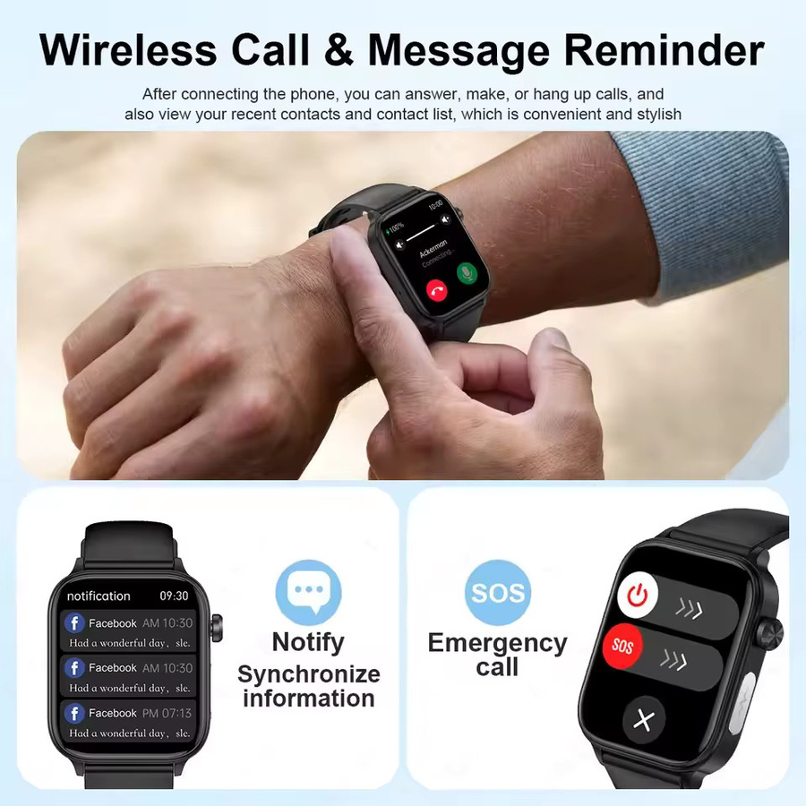 GUHUAVMI Smartwatch mit EKG, PPG und HRV zur Gesundheitsüberwachung, Bluetooth Anruf und Schlaf-Tracking, Schwarz, Unisex - Bild 5