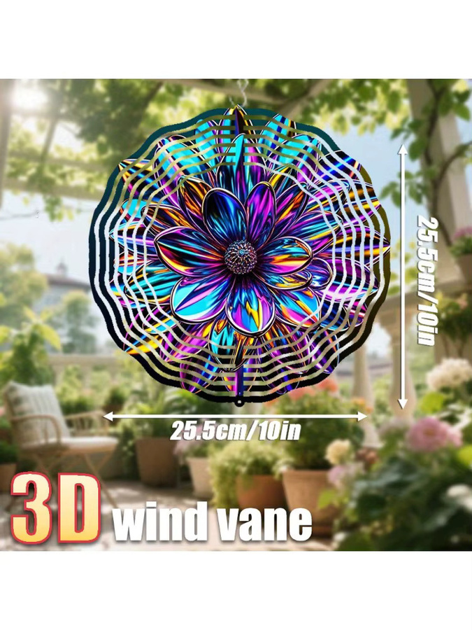 CIFBUY 3D Metall-Blumen-Windspiel für den Garten, Regenbogen Windspinner mit Drehhaken, Durchmesser: 25,4 cm, Farbe: Multicolour - Bild 7