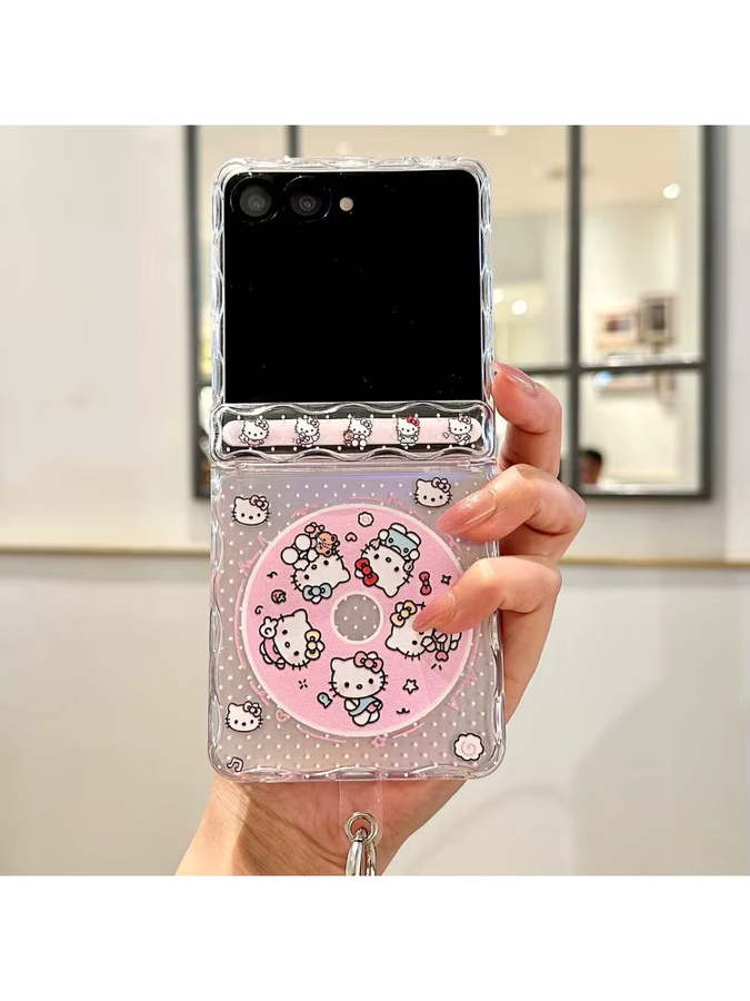 Sanrio Hello Kitty Musik-CD Handyhülle für Samsung Galaxy Z Flip 7 mit gewelltem Rand und Trageschlaufe, Multicolour - Bild 3