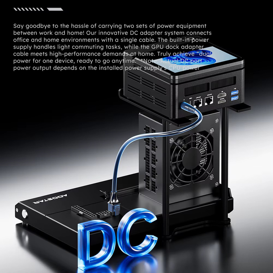 AOOSTAR EG02 EGPU-Dock in Schwarz mit Oculink PCIe 4.0 x4 und 2 Thunderbolt 5 Schnittstellen, kompatibel mit ATX und SFX Netzteilen - Bild 3