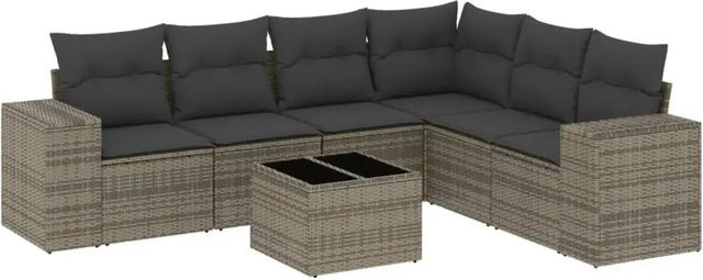 vidaXL 7-tlg. Garten-Sofagarnitur in L-Form aus grauem Poly-Rattan mit Kissen und pulverbeschichtetem Stahlgestell - Bild 1