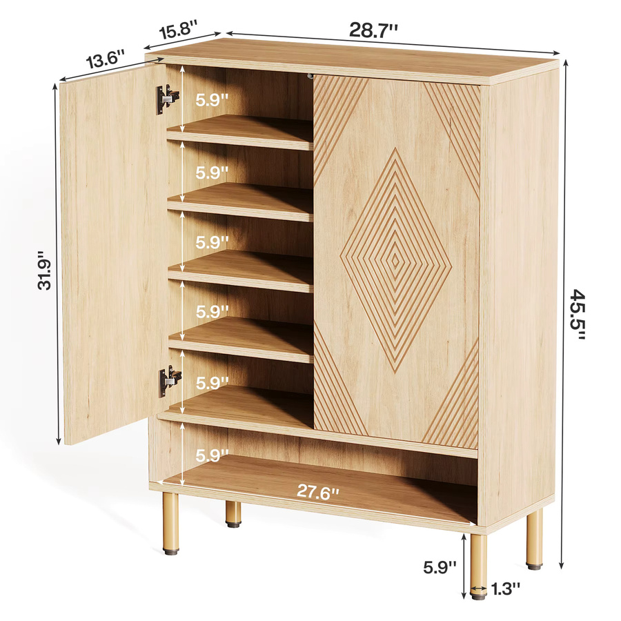 LITTLE TREE 6-stöckiger Schuhschrank aus Holz mit Türen und verstellbaren Einlegeböden für 24 Paar Schuhe, moderner Aufbewahrungsorganizer für den Flur - Bild 3