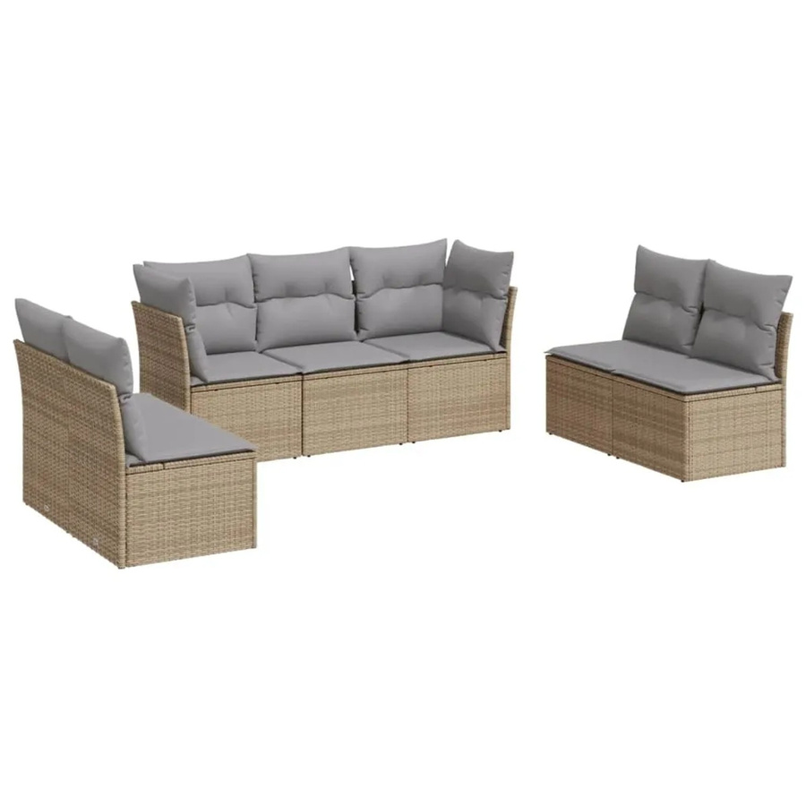 vidaXL 7-tlg Garten-Sofagarnitur in L-Form aus Poly-Rattan in Beige mit Sitzkissen und Stauraum - Bild 2