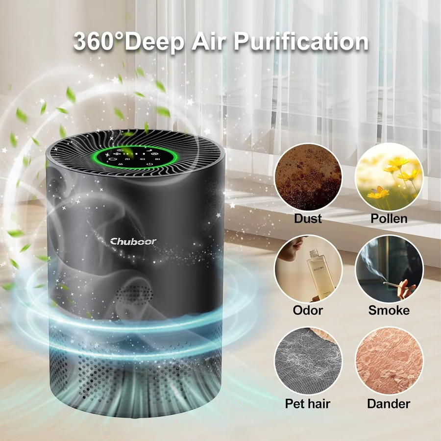Chuboor Luftreiniger Schwarz mit H13 True HEPA Filter, PM2,5-Erkennung und WiFi-Funktion, 185 m³/h CADR - Bild 2