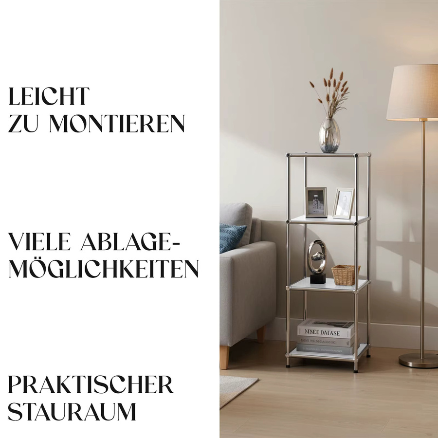 Floordirekt Metallregal Concept Epure MK 005, 4-stöckiges Standregal für Bad, Küche und Büro in Weiß oder Silber - Bild 2