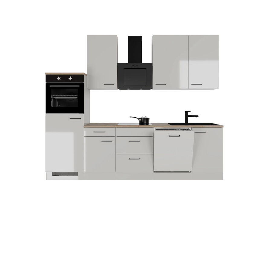 Flex-Well Exclusiv Küchenzeile Lund in Lichtgrau glänzend und Rauchgrau, Breite: 280 cm, Höhe: 225 cm, Tiefe: 60 cm - Bild 2