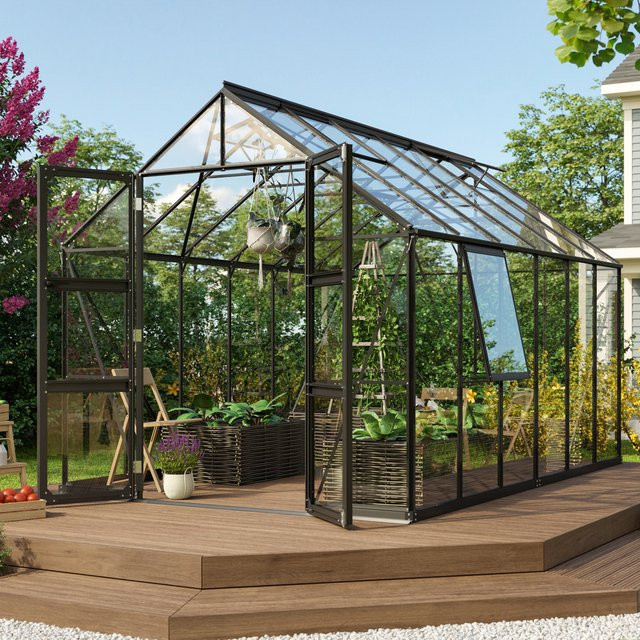 Vitavia Gewächshaus Olymp 9900 Schwarz mit 9,9 m² und Einscheibensicherheitsglas - Bild 1