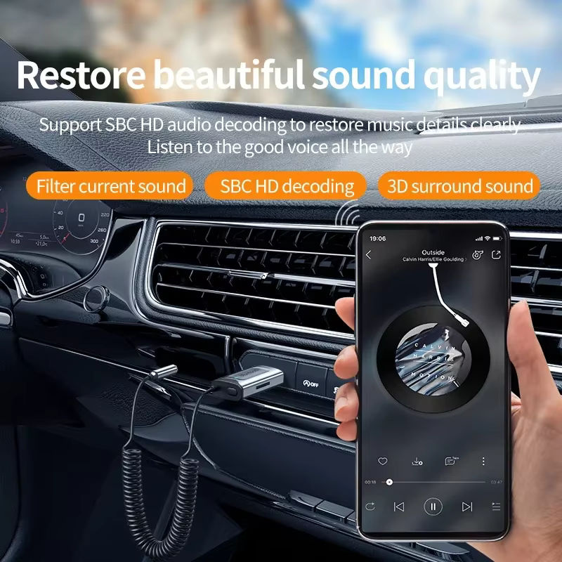 VIKEFON Bluetooth 5.3 Empfänger Stereo Wireless Car Audio-Adapter mit USB und 3,5 mm Klinke AUX, Silber - Bild 5
