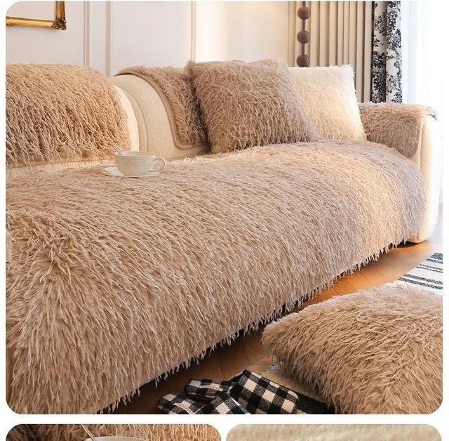 Beige Samt Sofa Abdeckung mit Anti-Rutsch-Funktion, B/B: 70 x 70 cm - Bild 1