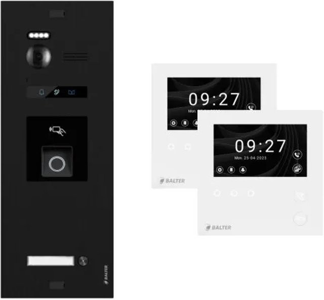 Balter Evo-HD-Mini Video Türsprechanlage Komplettset für 1-Familienhäuser mit Fingerprint und 2x 4,3 Zoll WiFi Monitor in Schwarz - Bild 1