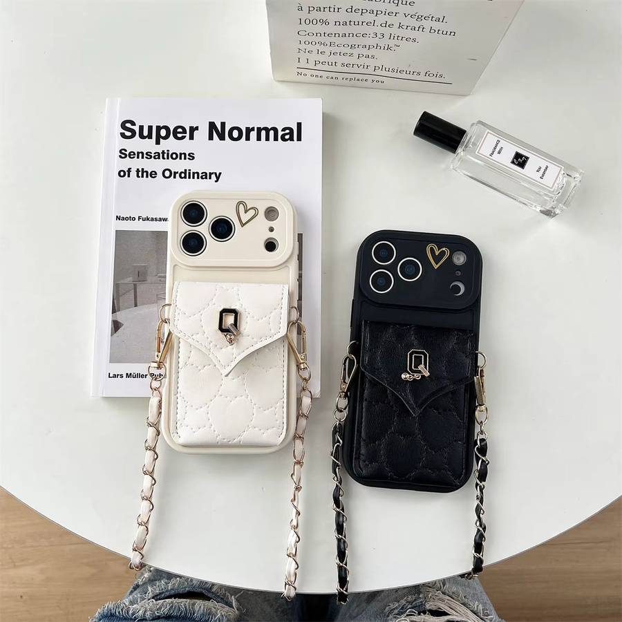 Leder-Umhängehandyhülle für Apple iPhone 17 Air 16 Plus 15 14 13 12 11 Pro Max XS XR mit Wallet Card Slot in Weiß - Bild 3