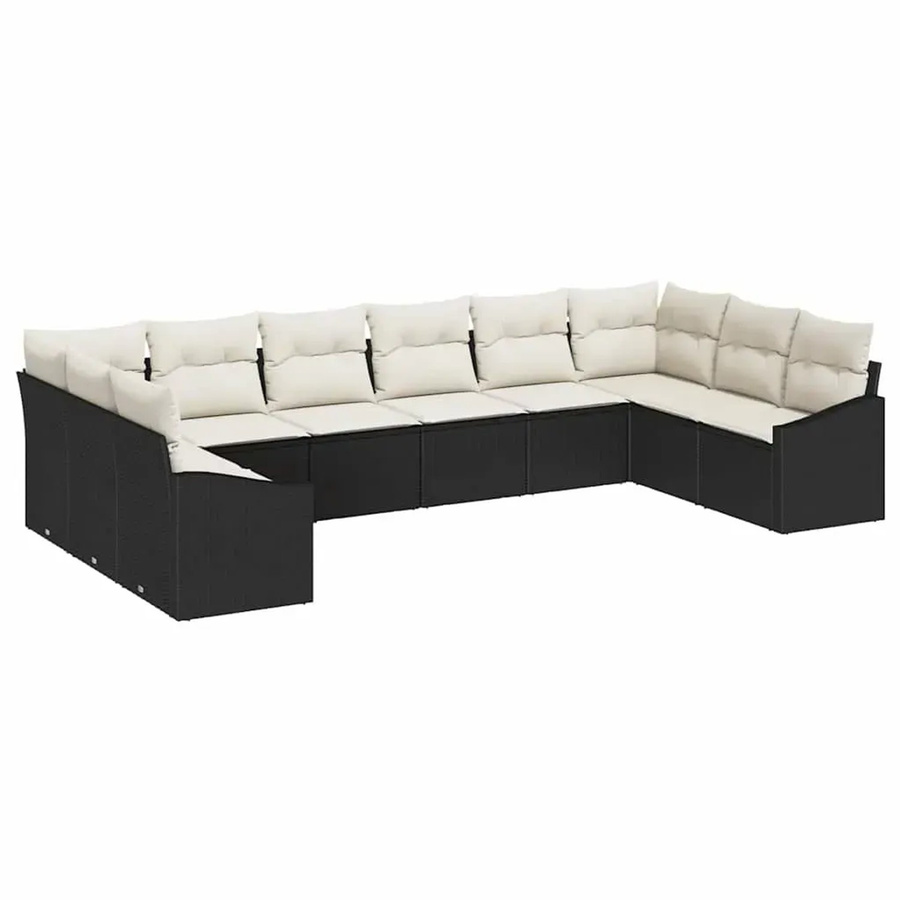 vidaXL Garten-Sofa-Set 10-teilig aus Poly-Rattan und Stahl in Schwarz mit Polsterkissen in U-Form - Bild 2