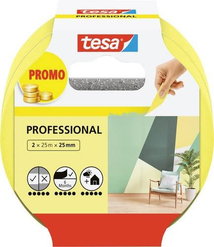 tesa Professional Malerabdeckband Gelb, 2 Stück, Breite: 25 mm, Länge: 50 m - Bild 1