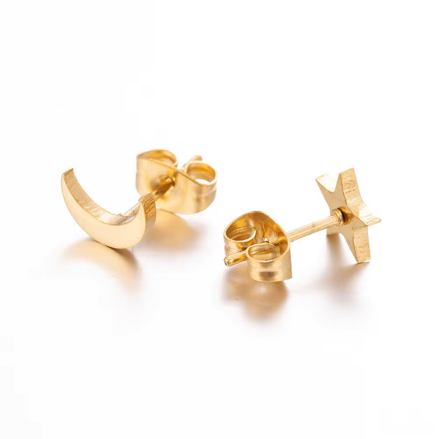 Ohrstecker Edelstahl, Gold, Stern und Mond, Damen - Bild 2