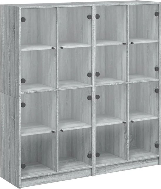 vidaXL Bücherschrank mit Glastüren in Grau, moderner Standregal aus Holzwerkstoff und Glas, B/T/H: 136 x 37 x 142 cm - Bild 1