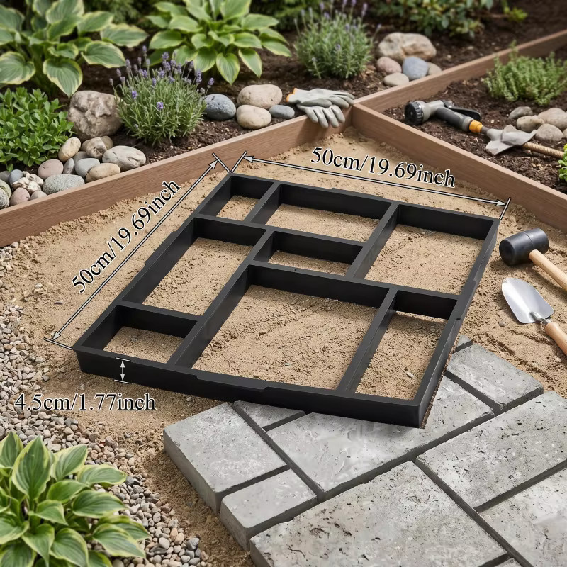 Wiederverwendbare Pflastersteinform in Schwarz für DIY Garten-Trittplatten und Betonstempel zur Gestaltung von Hof- und Parkwegen - Bild 2