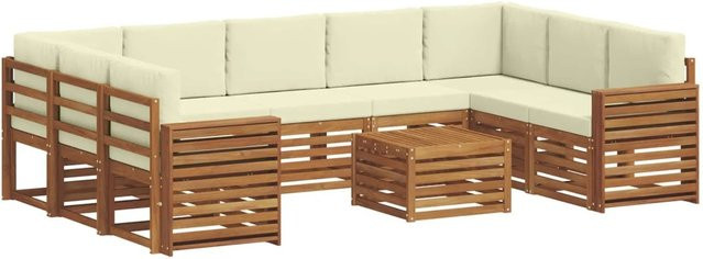 vidaXL Sofagarnitur aus Massivholz Akazie in L-Form, 10-teiliges Set in Natur und Beige mit wetterfesten Kissen - Bild 1