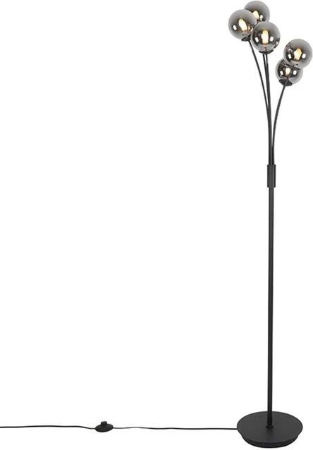 QAZQA Moderne Stehlampe Athen in Schwarz mit 5 Rauchglas-Kugeln und Stahlgestell, Höhe: 160 cm - Bild 1