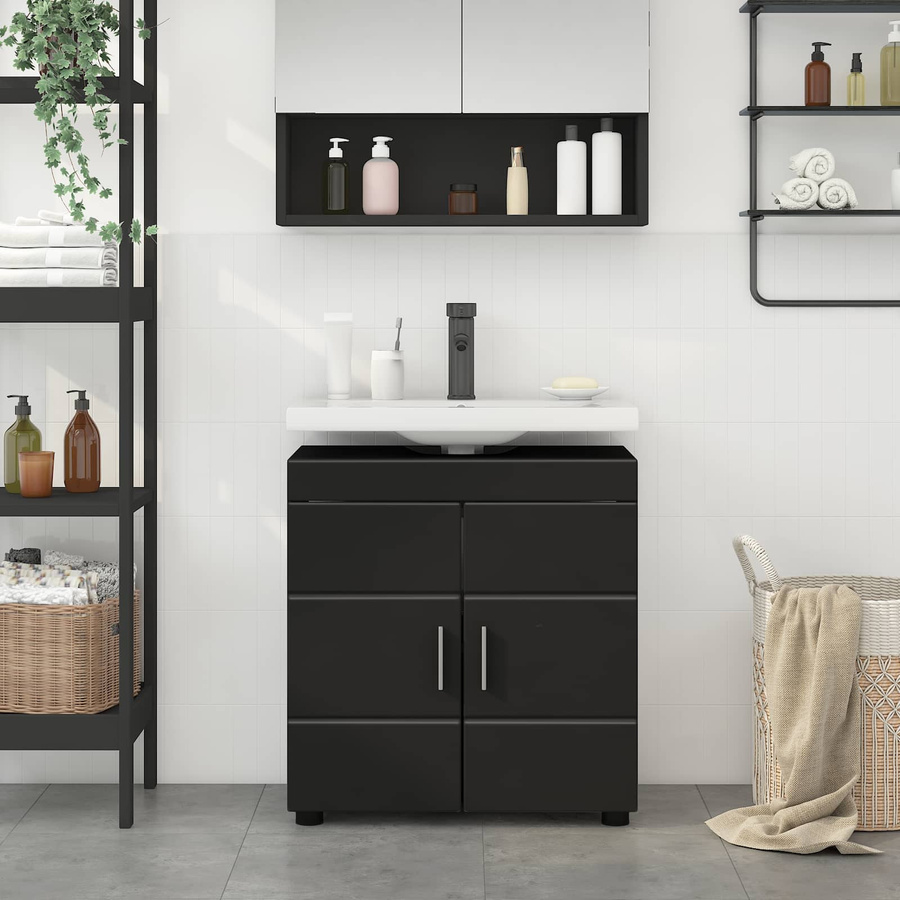 vidaXL Badezimmer Waschbecken Schrank TULUM Schwarz Matt, Modernes Design, B/T/H: 60 x 34 x 63 cm - Bild 4