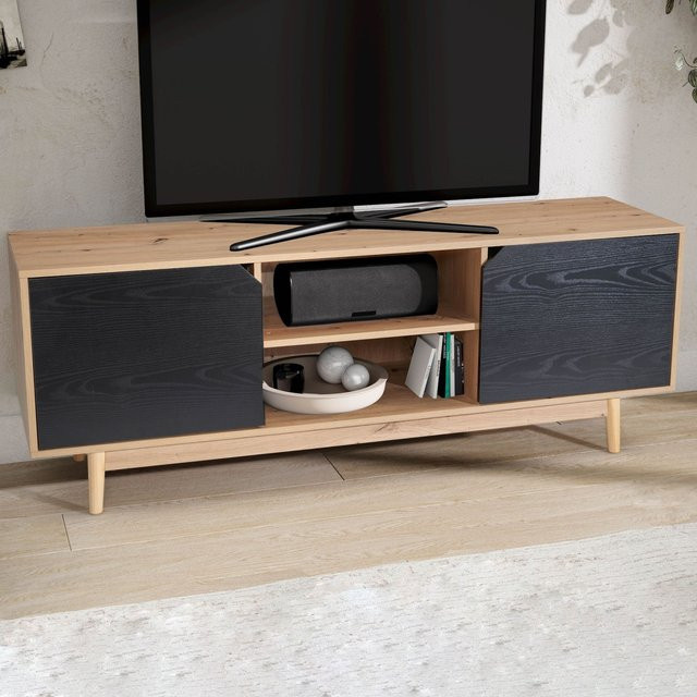 Modernes Lowboard FineBuy TV Schrank in Eiche und Schwarz, B/T/H: 150 x 55 x 40 cm - Bild 1