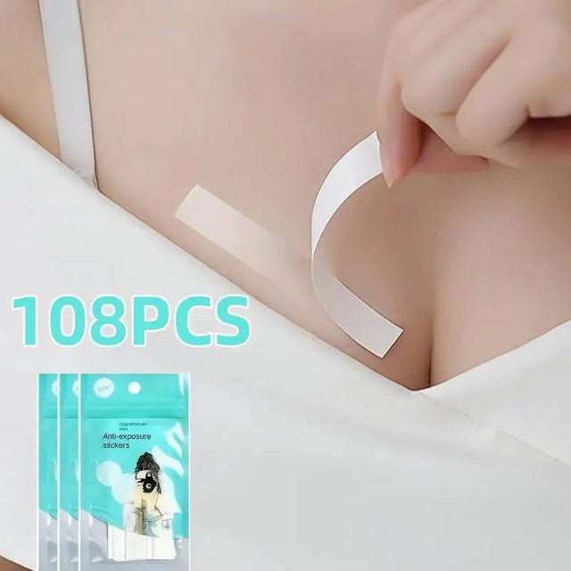3er Packung doppelseitiges Klebeband für Modekleidung und Körperanwendung, transparentes und wetterfestes Stoffband für Frauen, 108 Stück - Bild 1