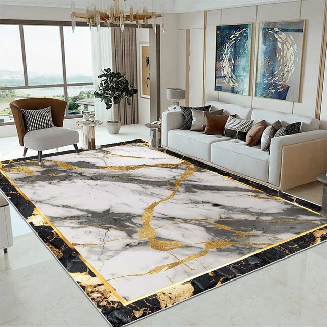 Karpetti Luxus Teppich in Schwarz Gold mit Marmor-Design, rutschfest und waschbar, B/T: 140 x 200 cm - Bild 1