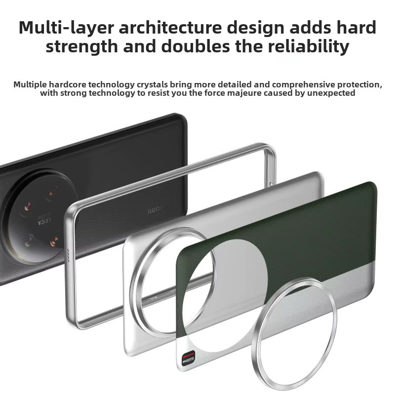 Luxus Leder Schutzhülle mit Metall Objektivrahmen für Xiaomi 15 Ultra und Mi 14 Ultra in Orange - Bild 4