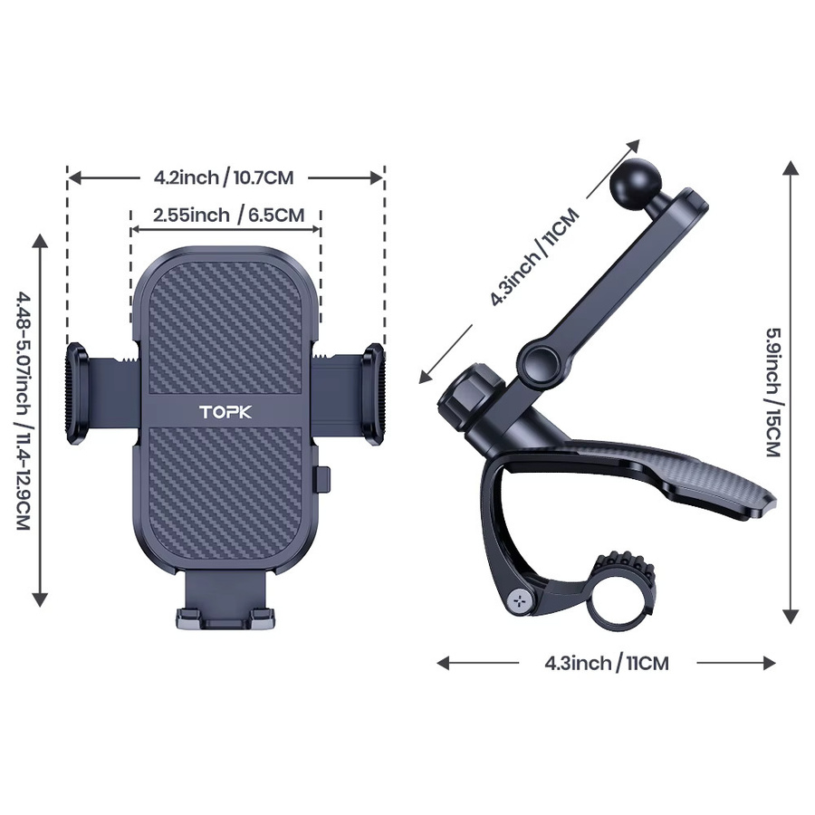 TOPK D46J Armaturenbrett-Autotelefonhalterung in Schwarz mit universeller Clip-Halterung für alle Smartphones - Bild 6