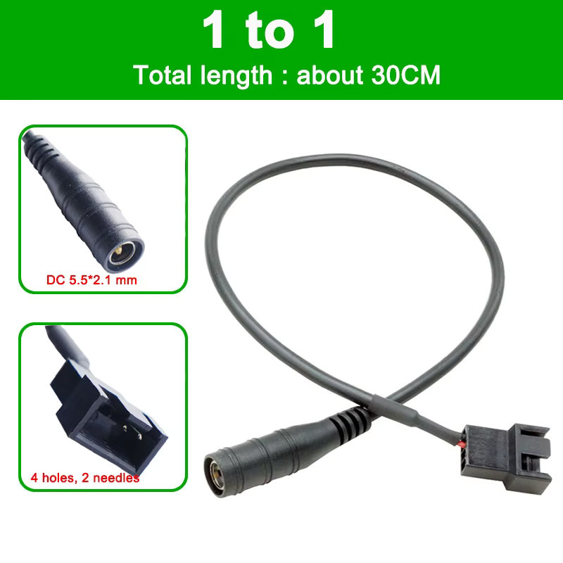 JCD DC 5,5 x 2,1 mm Buchse auf 4-Pin PWM Lüfteradapter Anschlusskabel, Schwarz - Bild 2
