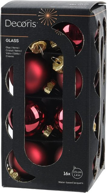 Decoris Weihnachtskugeln aus Glas in Rot, 16-teiliges Set, Durchmesser: 3,5 cm - Bild 1