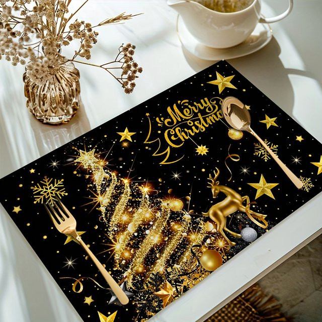 VIKAMA 4-teiliges Weihnachts-Tischset in Schwarz und Gold für deine festliche Tischdekoration - Bild 1