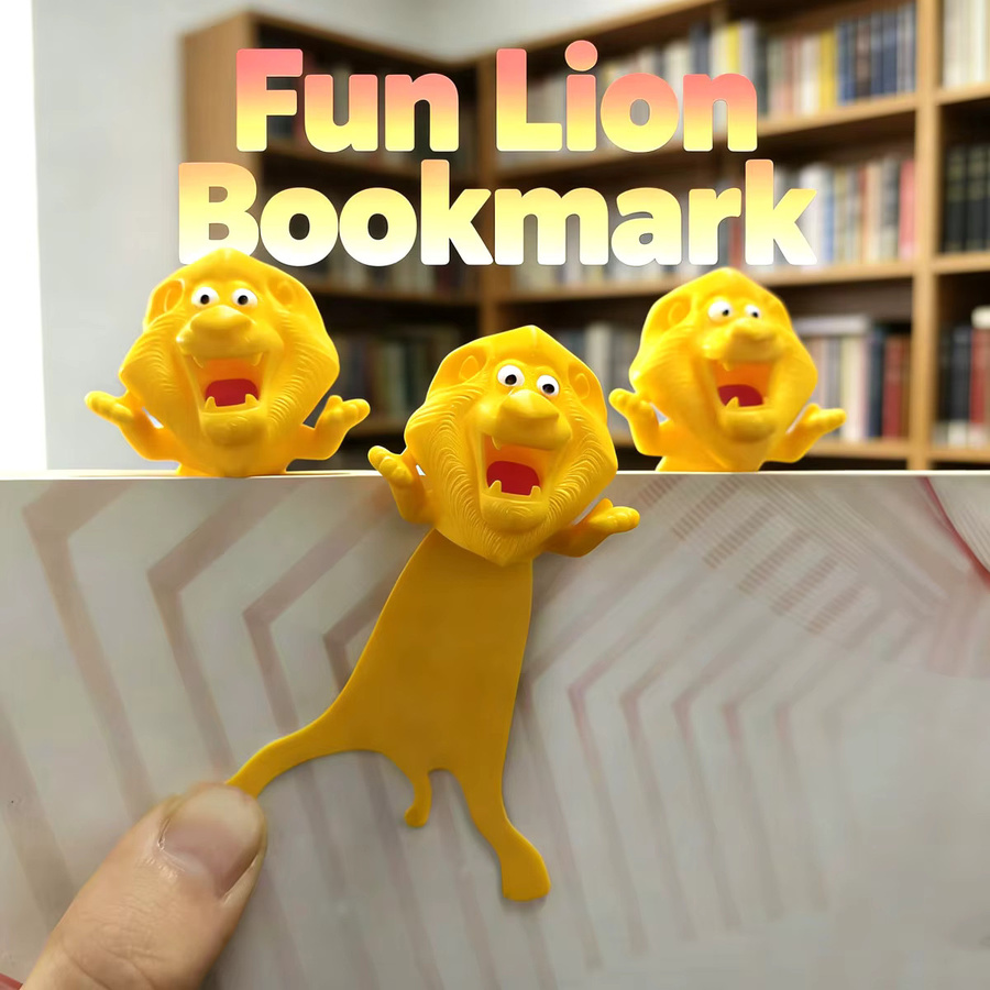 Kreatives 3D Löwen-Lesezeichen in Gelb als Buchclip mit Cartoon-Design aus Kunststoff - Bild 4