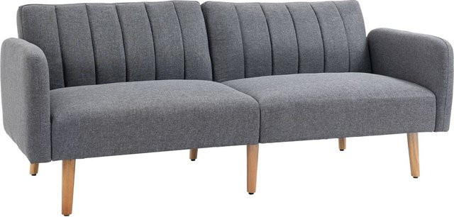 HOMCOM Schlafsofa 2-Sitzer als Klappsofa mit Armlehnen in Grau, Stoffbezug mit gestreiftem Muster und Gummiholzrahmen, B/T/H: 173 x 75 x 73 cm - Bild 1