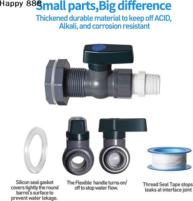 Hoeaden PVC-Wasserfass-Absperrventil-Set mit Abladdadapter und Innengewinde für Regenwassertonnen und den Garten - Bild 1