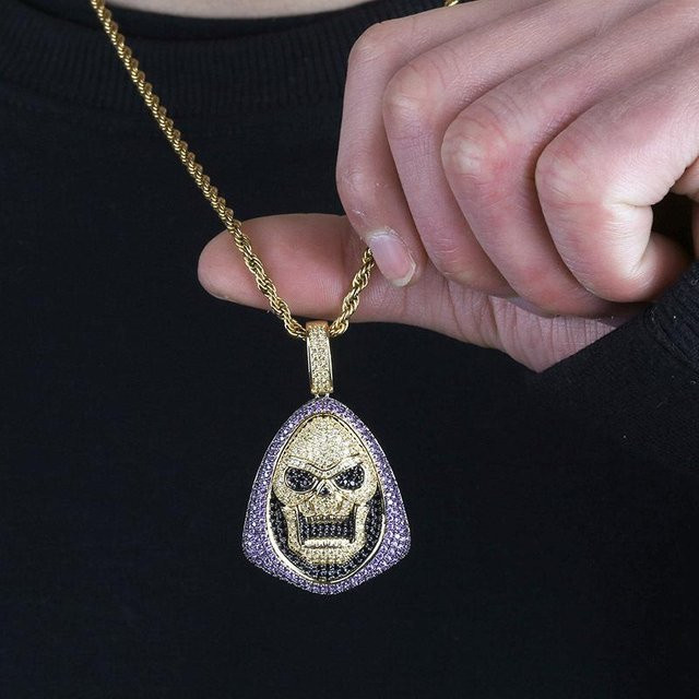 YIRAN Halskette, Totenkopf-Anhänger, Kupfer, Zirkonia, gray, Herren - Bild 1