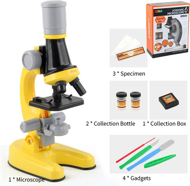 CONUSEA Kinder-Mikroskop-Set, Wissenschaftslabor, LED, 1200 x/400 x/100 x, Spielzeug - Bild 1