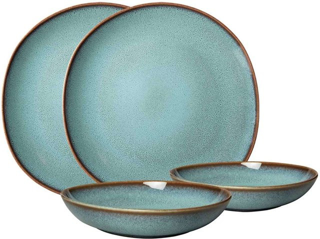 Villeroy & Boch like. Tafel-Set Lave 4-teilig aus Steinzeug in Weiß und Türkis - Bild 1