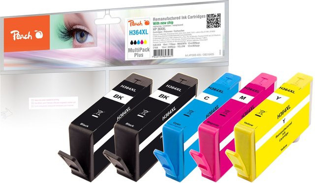 Peach Spar Pack Plus Tintenpatronen Set für HP 364XL ersetzt HP No. 364XL, 5er Pack (2x Schwarz, Cyan, Magenta, Gelb) - Bild 1