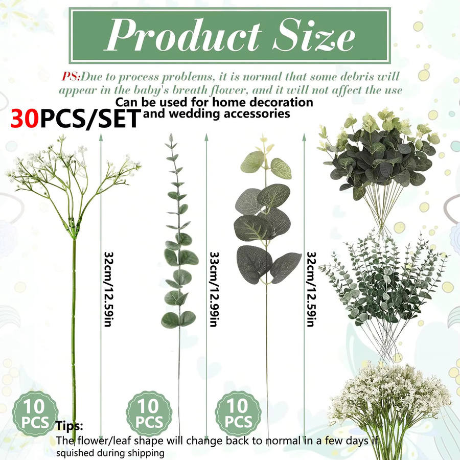 30-teiliges TTCY Mix-Box-Set mit künstlichen grünen Pflanzen für Hochzeitsdekoration und DIY-Blumengestecke in Grün und Weiß - Bild 4