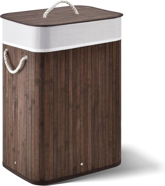 Juskys Bambus Wäschekorb Curly Braun mit Wäschesack und Tragegriffen, 72 Liter, B/T/H: 40 x 30 x 60 cm - Bild 2