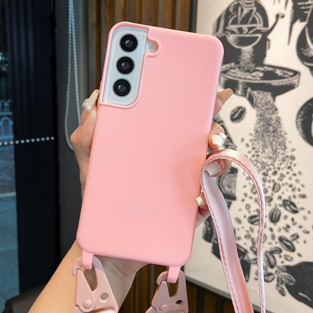 Silikon Handyhülle mit Tragegurt für Samsung Galaxy S24 Ultra, S23, S22 Plus, A55, A54 5G, A35, A25, A15, A05S in Pink - Bild 1