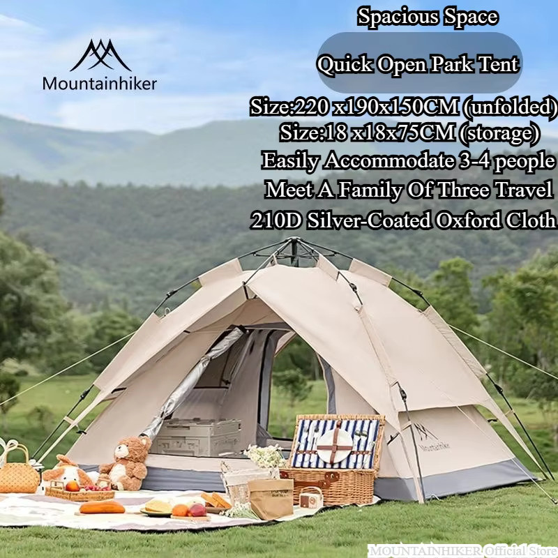 MOUNTAINHIKER Automatisches Outdoor-Zelt für 3 bis 4 Personen, regensicher und sonnenbeständig, Farbe: Beige, B/T/H: 220 x 150 x 150 cm - Bild 2